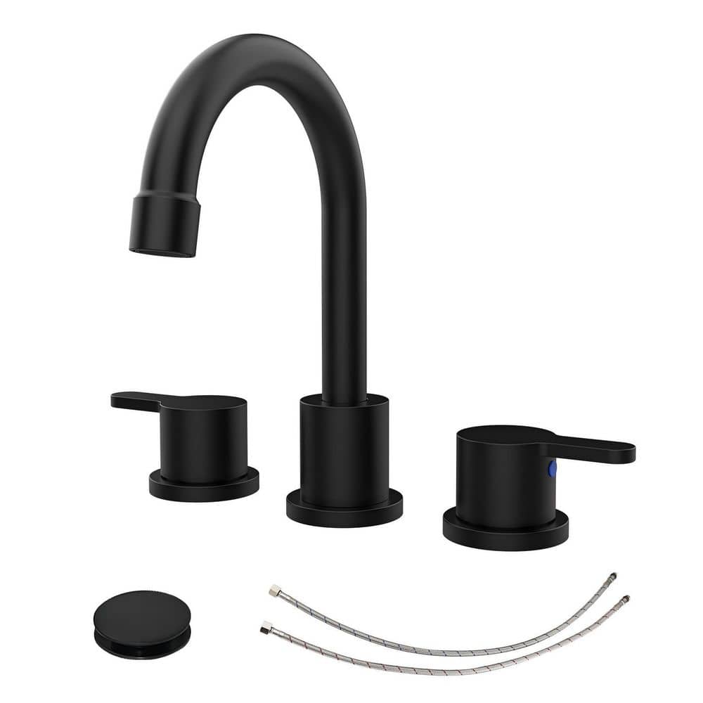 Abdera 8 in. Widespread 2-Handle Bathroom Sink Faucet with 360°Swivel Spout and Pop-Up Drain in Matte Black price history on PriceWatchPro