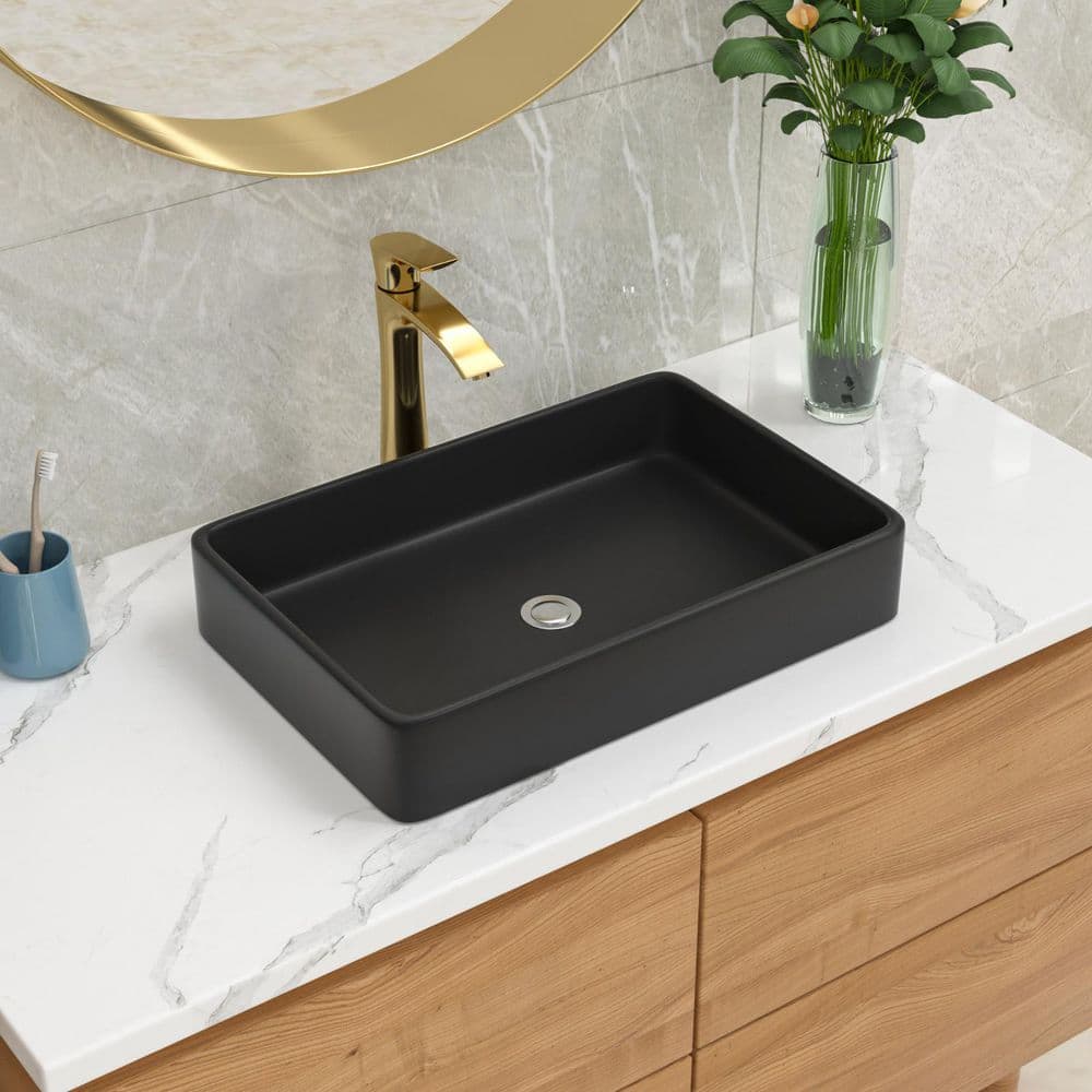 24 in. W x 16 in. D Matte Black Porcelain Ceramic Rectangular Bathroom Vessel Sink price history on PriceWatchPro