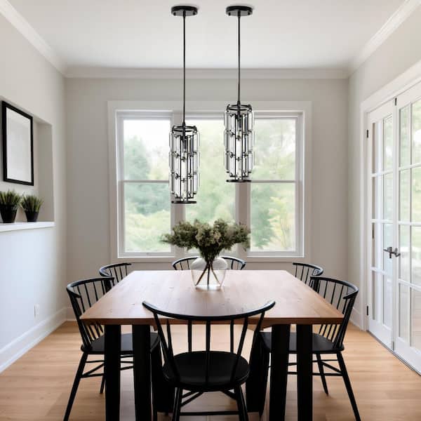 1-Light Black Modern Cylinder Pendant Light Transitional Crystal Pendant Ceiling Light for Foyer, Kitchen Island