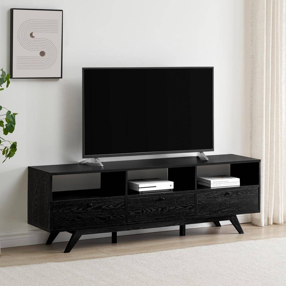 Natural Wood and Black Metal Modern End Table with Drawer