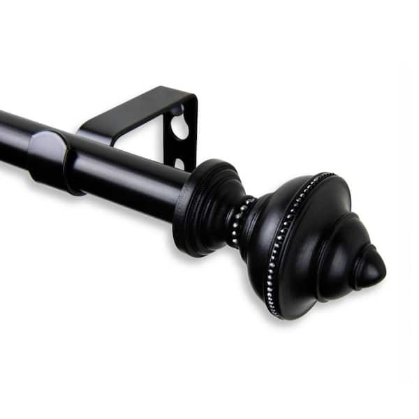 Rod Desyne 84 in. - 120 in. Telescoping 5/8 in. Single Curtain Rod Kit in Black with Palace Finial