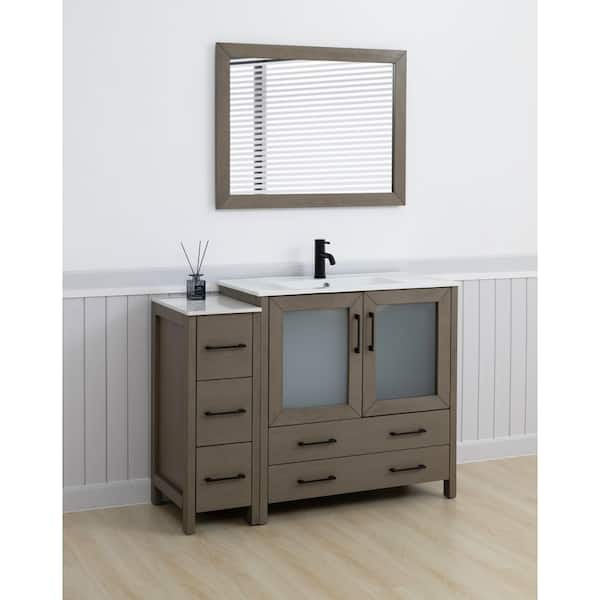 48 in. W x 18 in. D x 36 in. H Driftwood Gray Bath Vanity with White Ceramic Top and Mirror
