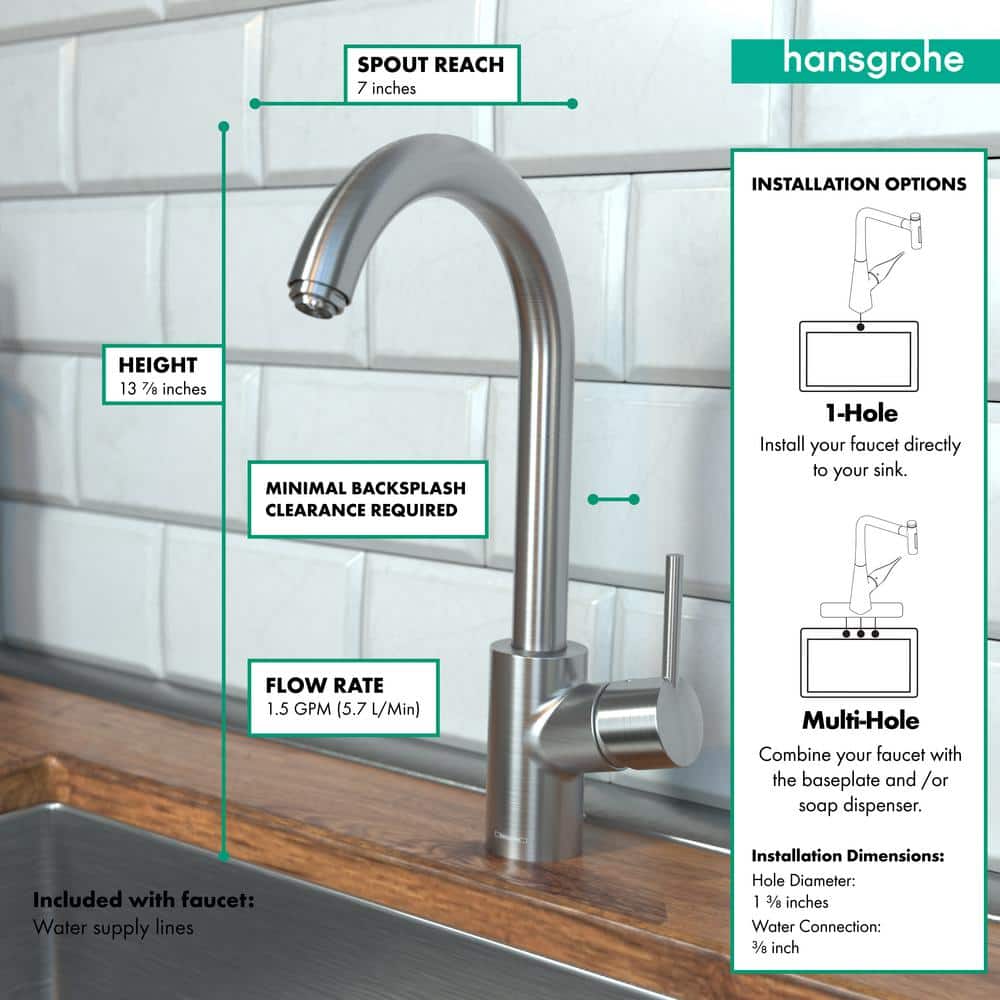 Steel Optik Stainless Steel Single Handle Kitchen Faucet