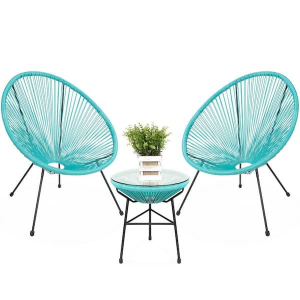 Unbranded Light Blue 3-Piece Metal Outdoor Bistro Set with Glass Table