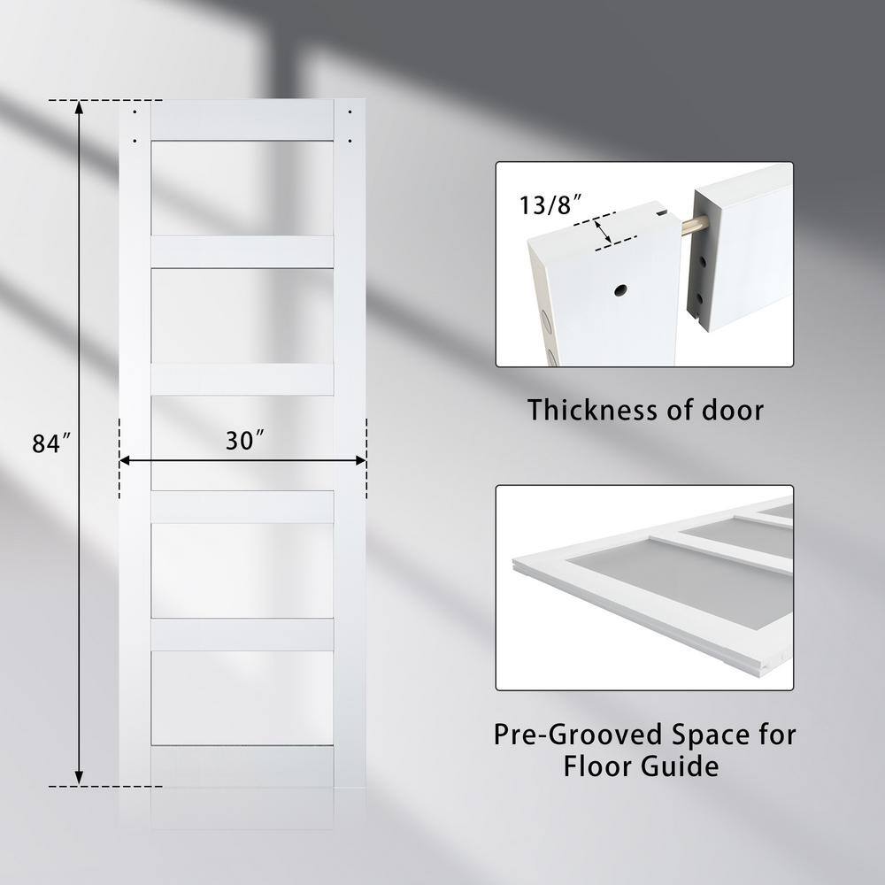 White Frosted Glass 30" x 84" Sliding Barn Door with Solid Hybrid Core