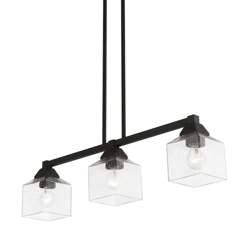 Aragon Black Steel 3-Light Linear Chandelier with Clear Seeded Glass