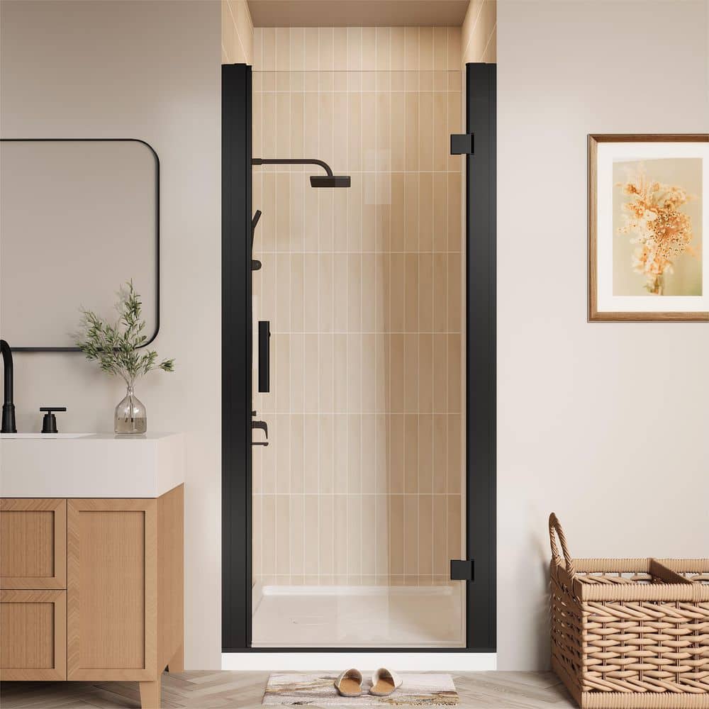 32 in. to 34 in. W x 72 in. H Pivot Hinged Swing Frameless Shower Door in Black with Clear Glass price history on PriceWatchPro