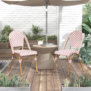 Elgine Pink and Natural Tone Aluminum Outdoor Dining Chair (2-Set)