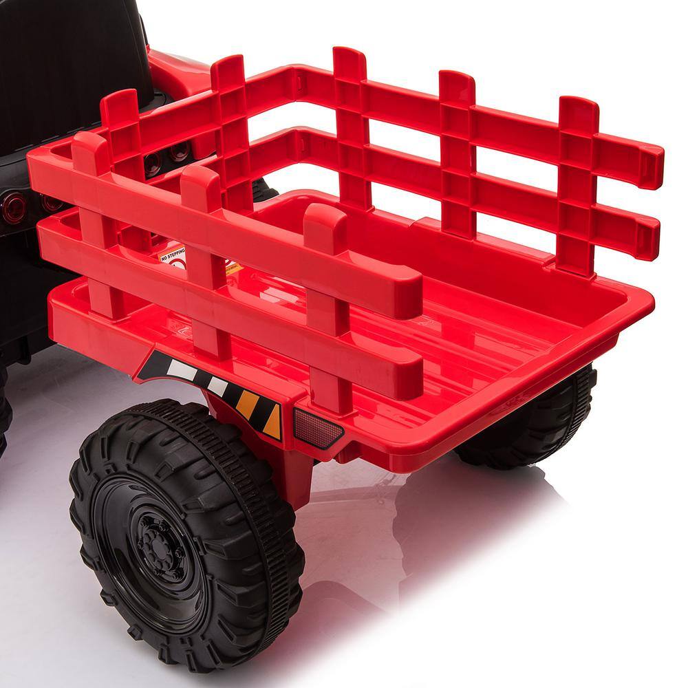 Red 12V Kids Ride-On Tractor with Trailer and LED Lights