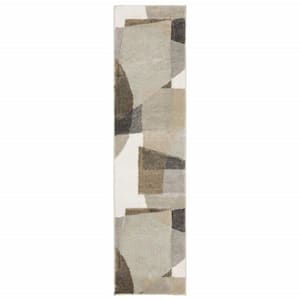 Brown and Ivory 2 ft. x 8 ft. Geometric Power Loom Runner Rug