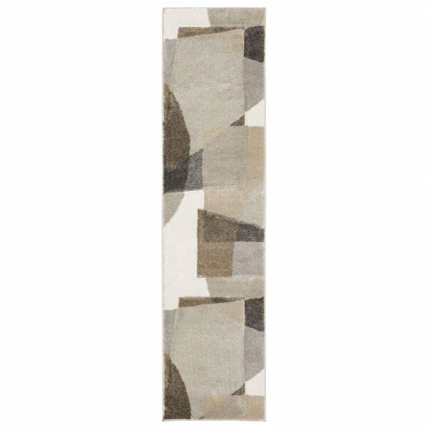 HomeRoots Brown and Ivory 2 ft. x 8 ft. Geometric Power Loom Runner Rug