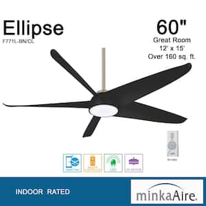 Ellipse 60 in. Integrated LED Indoor Brushed Nickel Coal Blades Smart Ceiling Fan with Light and Remote Control