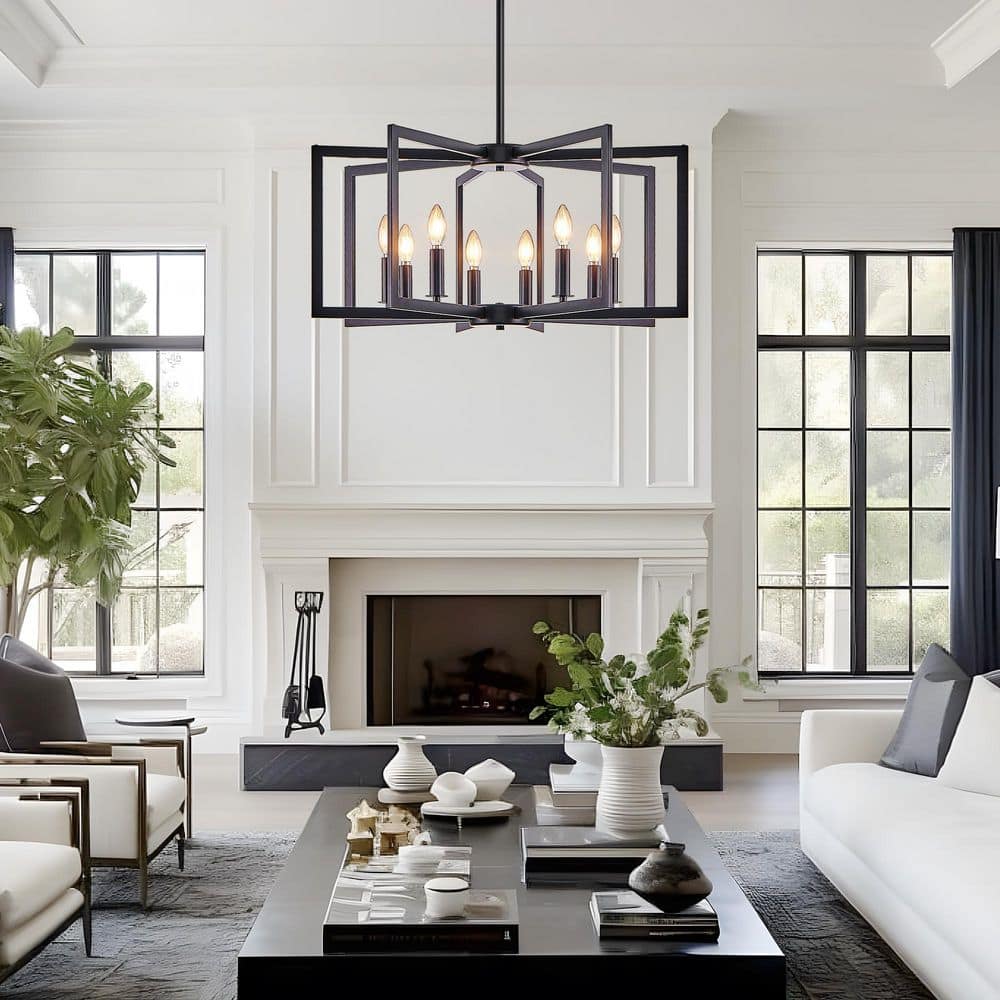 8-Light Modern Geometric Black Iron Chandelier for Living Room, Dining Room, or Kitchen with No Bulbs Included price history on PriceWatchPro