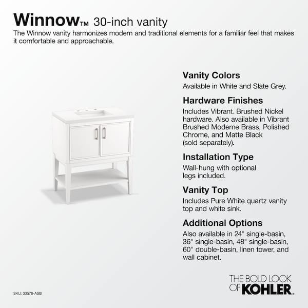 KOHLER Winnow 30.12in. Single Sink Freestanding Slate Grey Bath Vanity with White Quartz Top Assembled