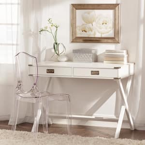 42 in. White X Base Wood Accent Campaign Writing Desk