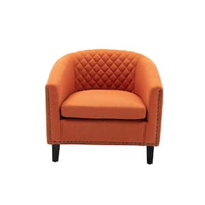 Orang Modern Linen Fabric Upholstered Accent Barrel Chair with Nailheads and Solid Wood Legs