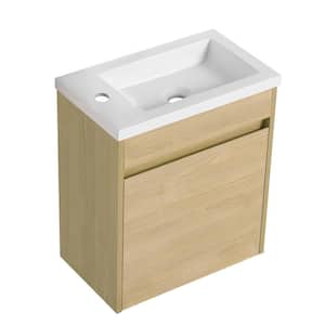 17.30 in. W x 10.25 in. D x 19.90 in. H Floating Wall-Mounted Bath Vanity in Light Teak with White Resin Top