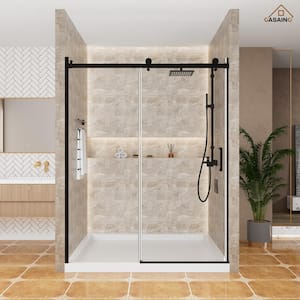 59.6 in. to 60.6 in. W x 76 in. H Sliding Frameless Glass Shower Door in Matte Black with 10 mm Glass Certified by SGCC