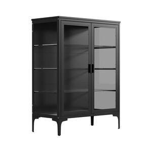 Black 41.7 in. Height Wooden & Glass Accent Storage Cabinet with Black Back, 3 Visable Sides, 2 Doors & 4 Shelves