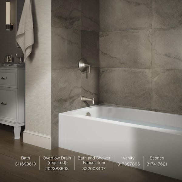 Elmbrook 60 in. x 30.25 in. Soaking Bathtub with Left-Hand Drain in White