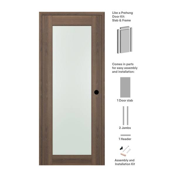 Belldinni 32 in. x 84 in. Left-Hand Solid Composite Core Full Lite Frosted Glass Pecan Nutwood Wood Single Prehung Interior Door