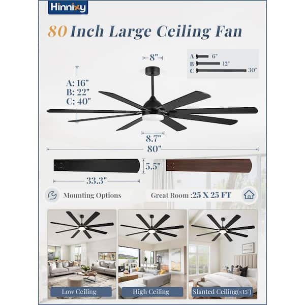 80 in. Indoor/Covered Outdoor Black Bright LED Modern Ceiling Fan with Light Kit and Remote Control Dual-Finish Blades