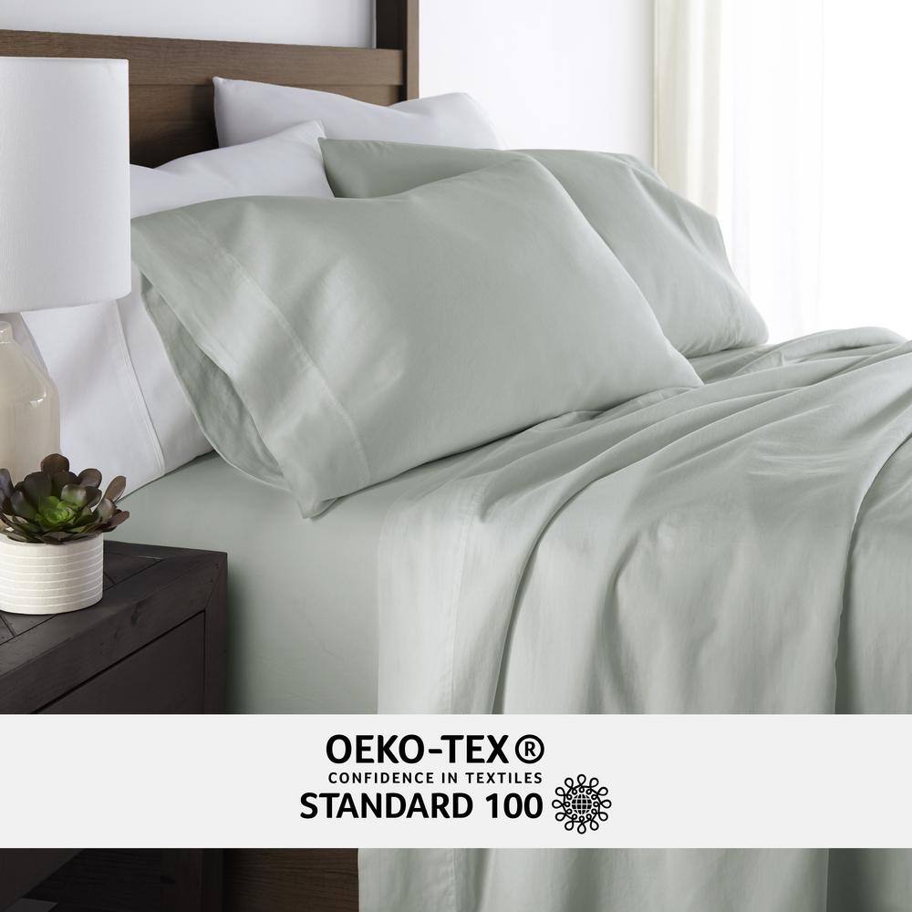California King Green Mist Cotton Sheet Set with Pillowcases