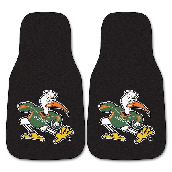 FANMATS University of Miami 18 in. x 27 in. 2-Piece Carpeted Car Mat Set