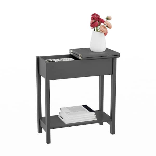 Lavish Home 24 in. Gray Hinged Flip-Top Side Table with Storage Compartment