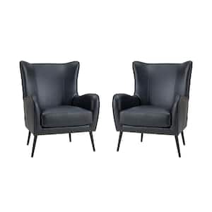 Harpocrates Modern Navy Wooden Upholstered Nailhead Trims Armchair With Metal Legs Set of 2