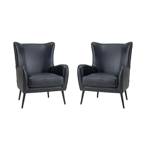 JAYDEN CREATION Harpocrates Modern Navy Wooden Upholstered Nailhead Trims Armchair With Metal Legs Set of 2