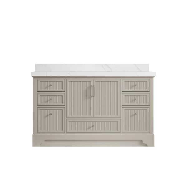 Alys 60 in. W x 22 in. D x 36 in. H Single Sink Bath Vanity in Fine Grain with 2 in. Calcutta Laza Qt. Top