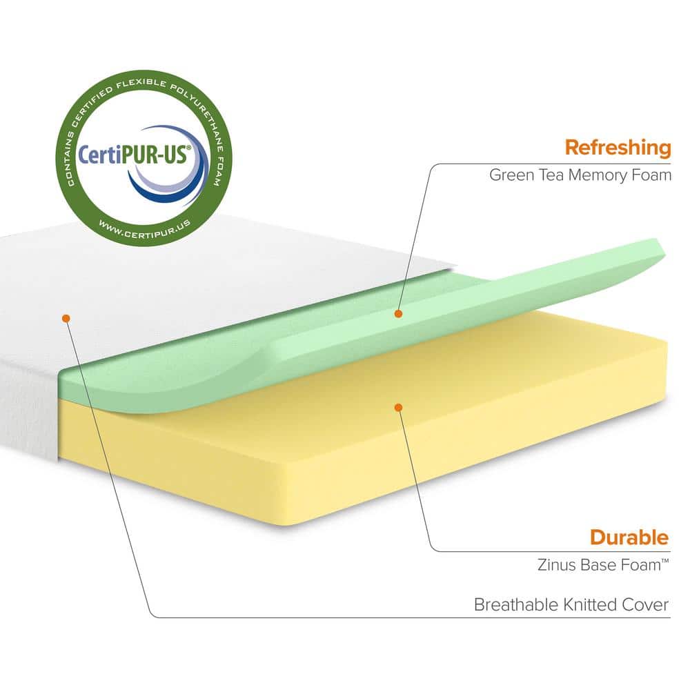 Queen White Memory Foam Mattress with Green Tea Infusion