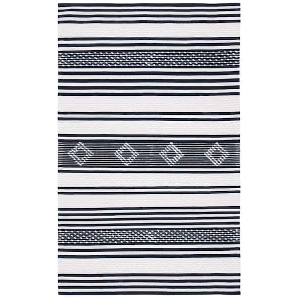 SAFAVIEH Striped Kilim Black Ivory Doormat 3 ft. x 5 ft. Striped Area Rug