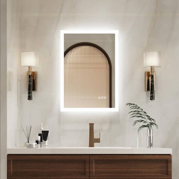 WELLFOR Galaxy 20 in. W x 28 in. H Rectangular Frameless LED Anti-Fog Wall-Mounted Bathroom Vanity Mirror in Aluminum