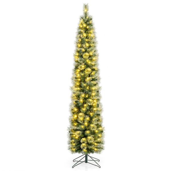 7 ft. Pre-Lit Pencil Artificial Christmas Tree with 120/150/200 LED Warm White Lights and 8 Modes