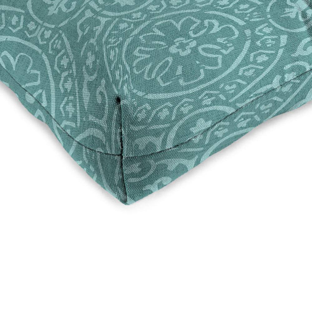 Quasi Zinc Turquoise Geometric Tufted Outdoor Wicker Seat Cushions, 18" x 18" (Set of 2)