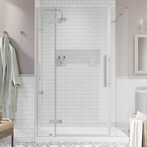 Tampa 48 in. L x 32 in. W x 75 in. H Corner Shower Kit with Pivot Frameless Shower Door in Chrome and Shower Pan