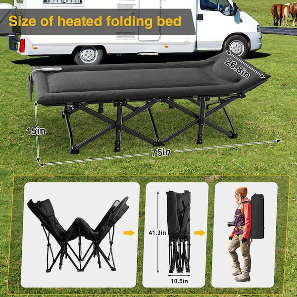 SEEUTEK Outdoor Black Heated Camping Cot Portable Folding SEEUTEK Outdoor Black Heated Camping Cot Portable Folding