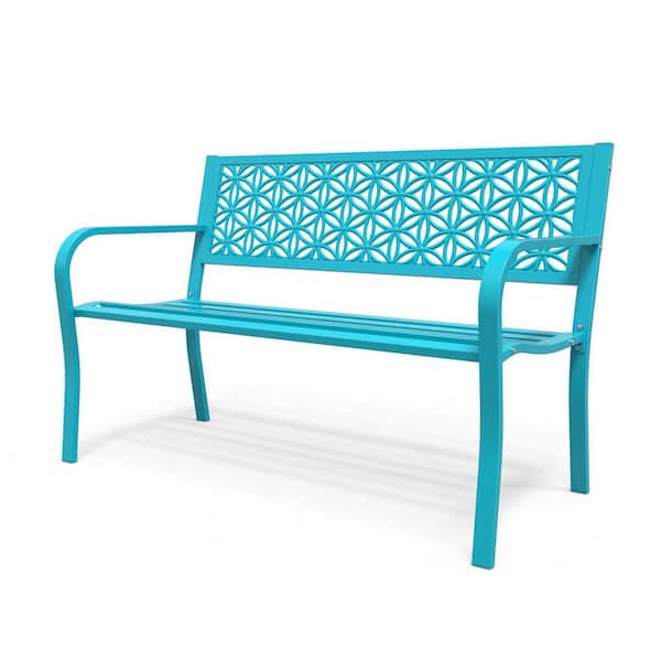Karl home 50 in. 2-Person Blue Metal Outdoor Bench