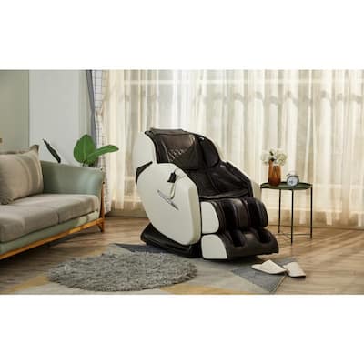 Beige Zero Gravity Recliner Massage Chair with SL Track Heating Pads Foot Rollers and Bluetooth Speakers