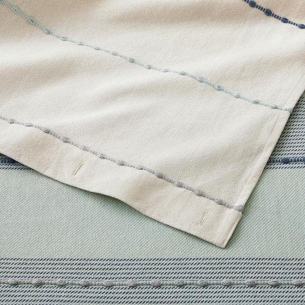 Blue and Ivory Stripe Shower Curtain with Tassels