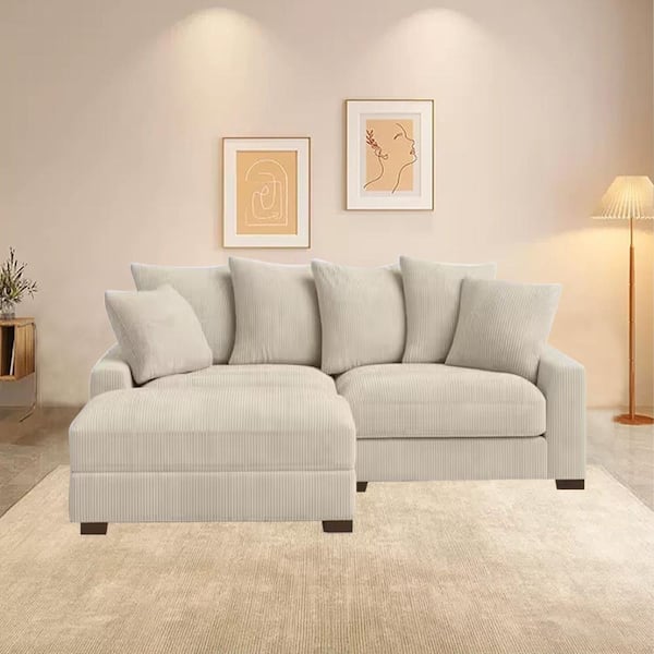 Monland 89 in. Square Arm Polyester Corduroy Upholstery L-Shaped Modular Chaise Oversized 3-Pieces Sectional Sofa in Beige