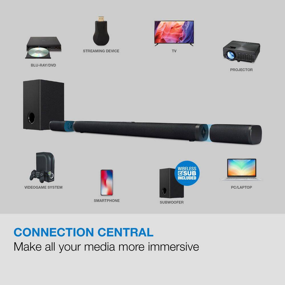 32 or 45-inch, 4.1-Channel Bluetooth Soundbar with Detachable / Attachable Satellite Speakers, Subwoofer, Remote - Thumbnail 3