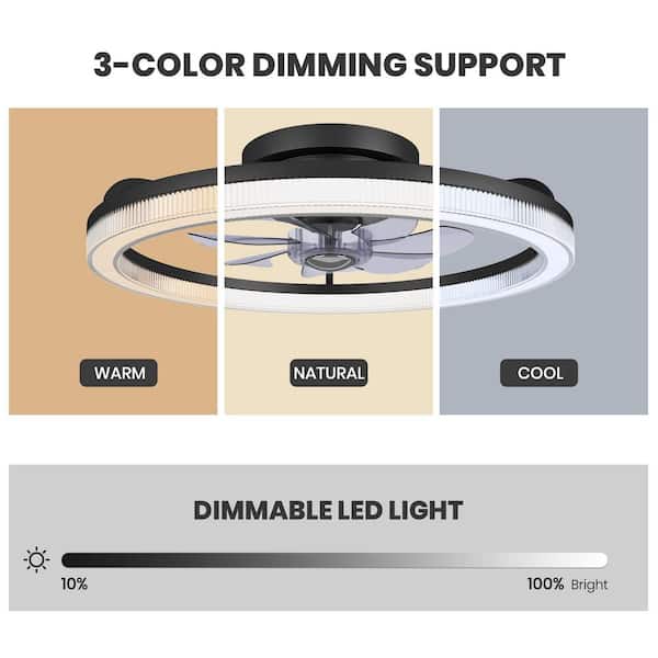 20 in. LED Indoor Black Low Profile Ceiling Fan with Dimmable Lighting Small Flush Mount Ceiling Fan with Remote