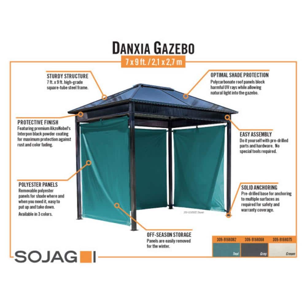Danxia 7 ft. x 9 ft. Black Steel Frame Patio Gazebo