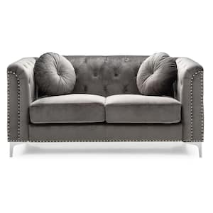 Pompano 62 in. Square Arm Velvet Tufted Straight Sofa in Gray