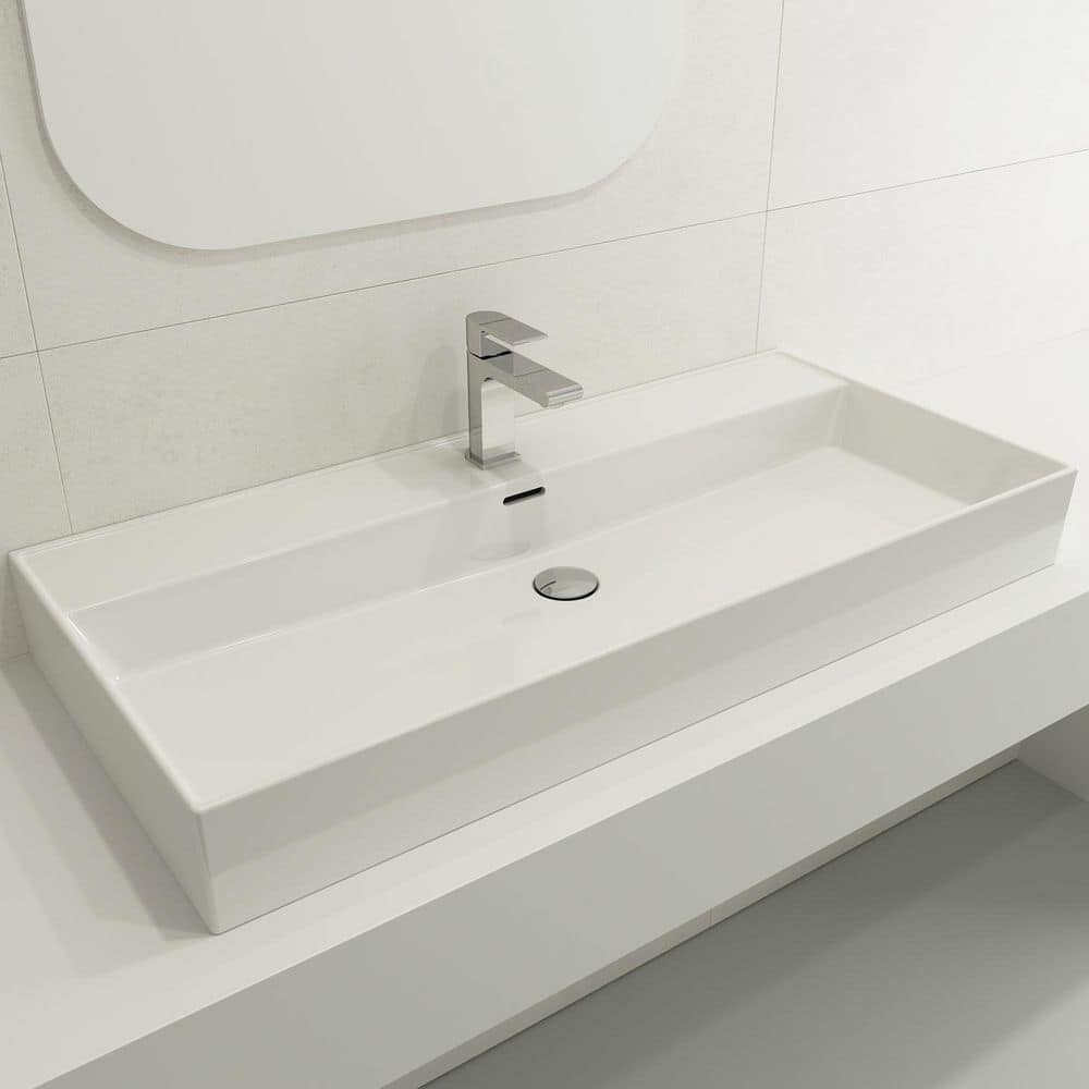 Milano 39.75-Inch White Ceramic Wall-Mount Rectangular Bathroom Sink