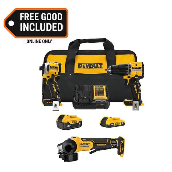 ATOMIC 20V Lithium-Ion Cordless 2-Tool Combo Kit and 4.5 in. Angle Grinder with 5.0 Ah and 2.0 Ah Batteries and Charger