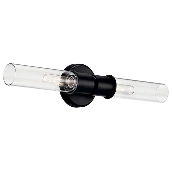 Aviv 2-Light Black Bathroom Indoor Wall Sconce Light with Clear Glass Shade